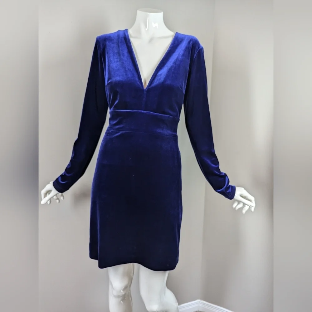 Marciano Blue Velvet Mini Dress Long Sleeve Holiday Christmas Small - Picture 6 of 11
